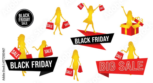 Black friday sale with women silhouettes and shopping bags