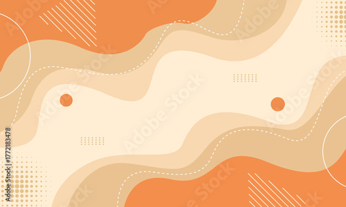 Abstract Orange Wavy Background with Geometric Elements.