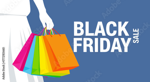 Colorful shopping bags for black friday sale event on blue background