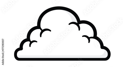 A simple white cloud illustration with a thick black outline and subtle gray shading, representing weather or digital storage.