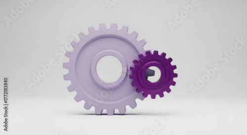 Two interlocking gears one large light purple and one small dark purple