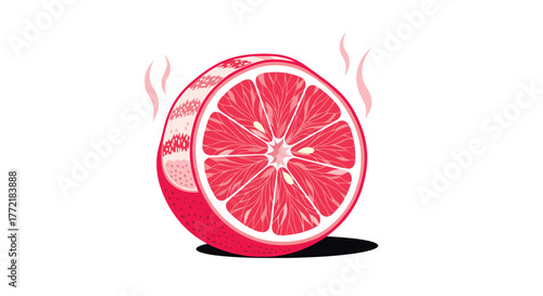 A vibrant illustration of a sliced grapefruit, steaming gently, highlighting its juicy interior and fresh appeal.