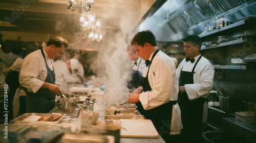 Wallpaper Mural Professional Chefs Working in Commercial Kitchen with Steam and Cookware Torontodigital.ca