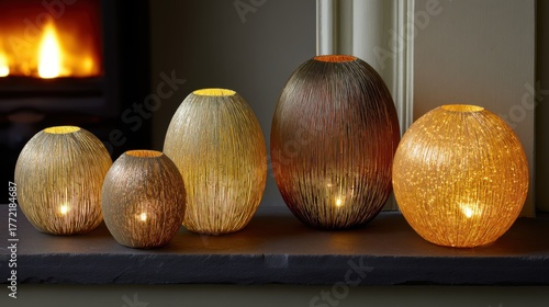 Elegant decorative candle holders cozy living room home decor warm lighting close-up ambiance enhancement
