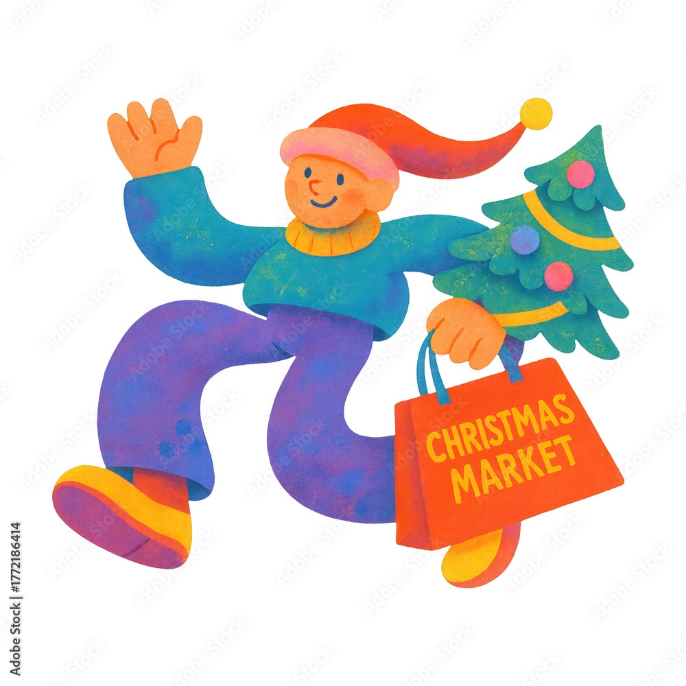 Fototapeta premium PNG Festive shopper with Christmas tree