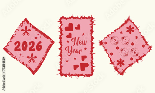 Happy New Year 2026 Patches Set Retro Distressed Design