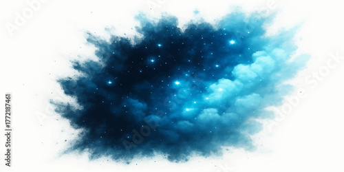 An abstract watercolor background in shades of blue and white, reminiscent of a fluffy summer cloudscape in the clear sky