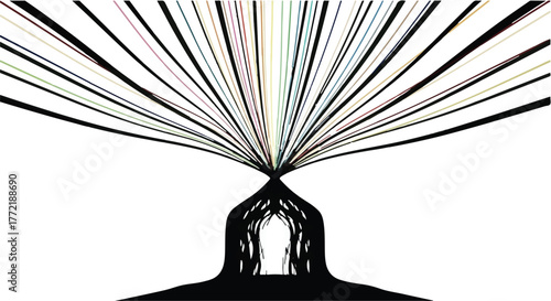 Abstract representation of data flow and connection, converging into a central hub.