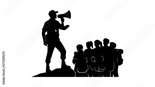 Leader addressing crowd with transparent background