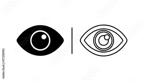 Eye icons set with outline and solid fill