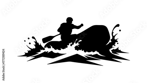 Kayaker paddling on water with transparent background