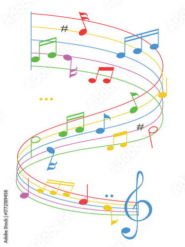 Music Tone and Colorful Staff, abstract rainbow music notes