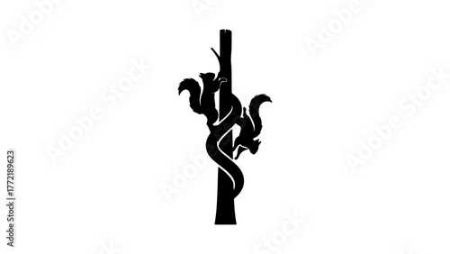 Squirrel climbing tree with transparent background