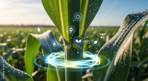 Wallpaper Mural Futuristic agriculture concept showcasing smart farming technology with digital icons monitoring a corn plant for optimal growth Torontodigital.ca