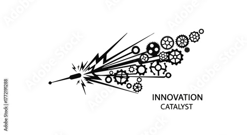 Explosive idea sparks intricate gears, symbolizing innovation and progress.