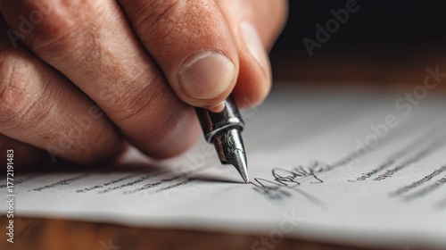 Close Up of Hand Signing Document with Pen on Paper in Professional Setting