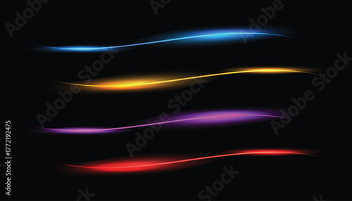 Abstract Glowing Wavy Light Trails Vector Set
