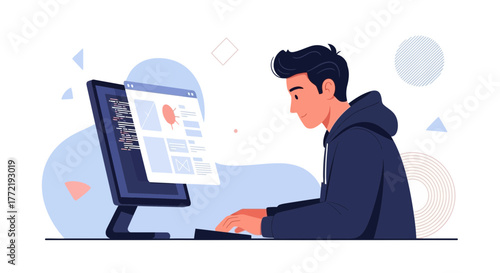 A Programmer Working On Website Elements In Order To Create A New Design For Online Usage
