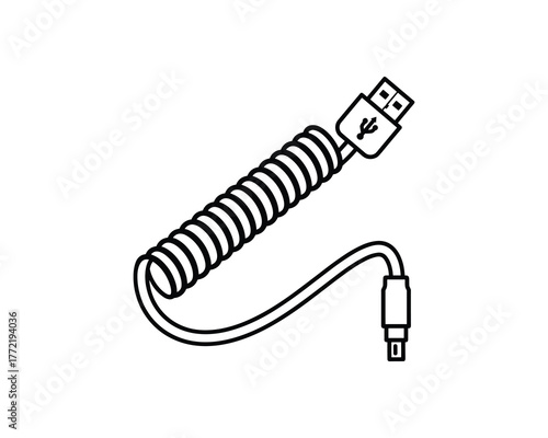 A coiled USB cable with both Type A and Micro B connectors