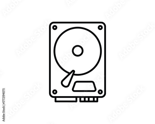 Hard Disk Drive Outline Icon Internal Computer Storage Component for Data Retention and System Memory