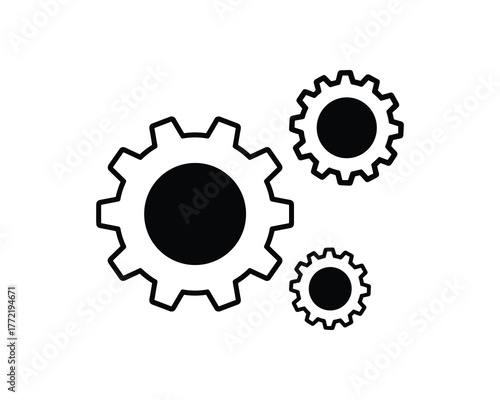 Three Gears Outline Icon Isolated on White Background for Mechanical and Engineering Design