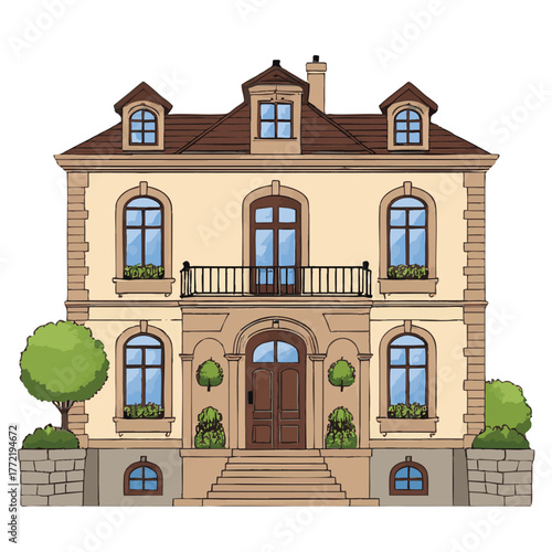 watercolor building facade  european  watercolor