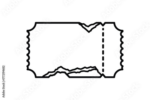 Torn perforated ticket icon with dashed line represents event admission or raffle entry