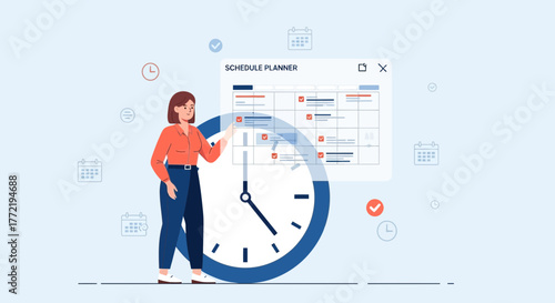Woman Reviewing Schedule Planner Representing Time Management and Effective Planning