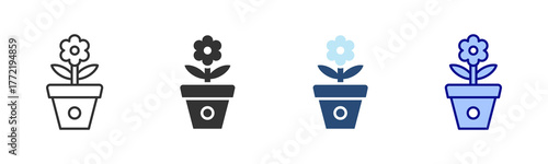 Flower Pot Icon Set. Designed In Multi Style