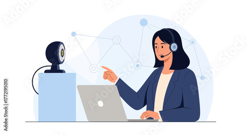 Online Business Support Specialist Demonstrating Technology in A Modern Professional Setting