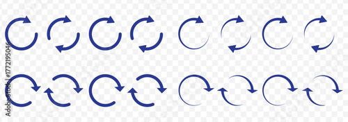 circle arrow icon set. Blue circular arrow icon, refresh, reload arrow icon symbol sign. Blue Reload vector icon set. repeat vector. restart or reset sign. Repeat cycle symbol. Blue rotation arrow.EPS