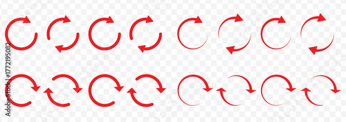 Circle arrows icon set. different circular arrows of white background. Red color, different thickness. Recycle icon set, refresh, repeat, Vector illustration. Stock image. design. EPS 10.