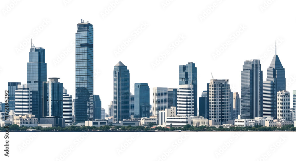 Fototapeta premium city skyline of bangkok thailand Isolated on PNGs transparent background, Use for visualization in architectural presentation 45118235 1