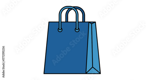 Minimalist blue shopping bag vector icon. Clean line art illustration for e-commerce, retail promotions, online store checkout, and business concepts