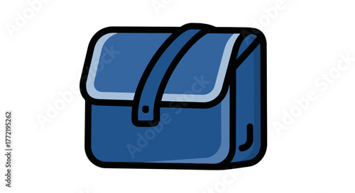 Stylish cartoon satchel or shoulder bag illustration. Isolated vector icon of a blue messenger bag for business, school, or travel concepts