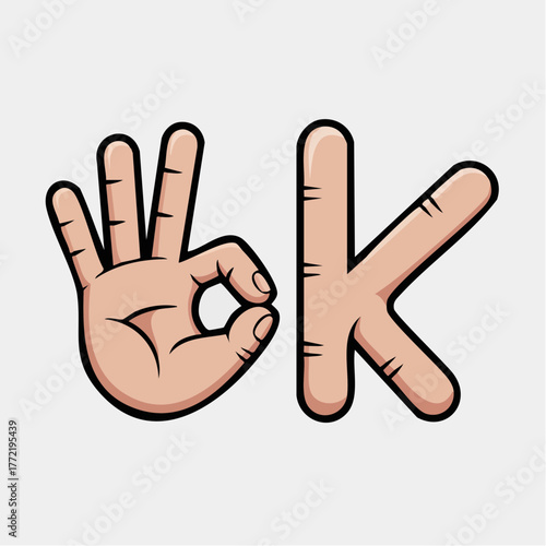 gestural hand-lettered ok: playful finger-font composition translating body language into typographic sign language emblem