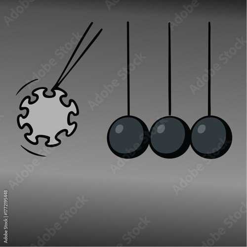 pandemic pendulum: viral impact cradle initiating systemic ripple effects kinetic metaphor for contagion