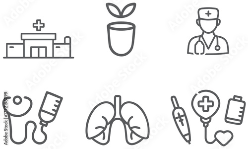 Medical Line Icon Set – Hospital, Doctor, Healthcare, and Wellness Vector Illustrations .