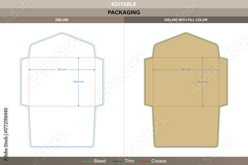 Letter envelope dieline refined through vector layout providing improved printing structure and balanced packaging format clean die line panels enhance its professional appeal