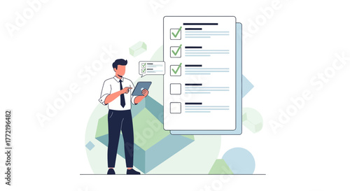Business Analyst Reviewing Checklist On Tablet Device To Ensure Project Completion