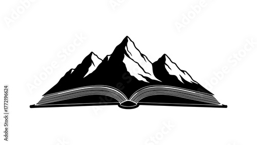 Open book forming mountain landscape with transparent background