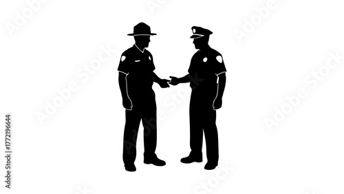 Police officers shaking hands with transparent background