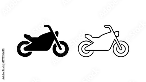 Motorcycle icons with outline and solid fill with transparent background