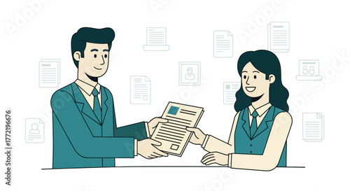 Business Colleagues Exchanging Vital Document Depicting Agreement or Data Transfer
