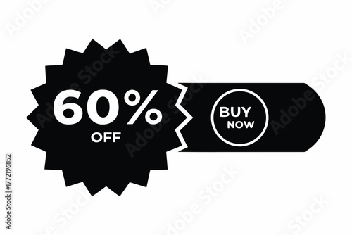 60 percent off discount badge silhouette vector illustration, isolated on white background