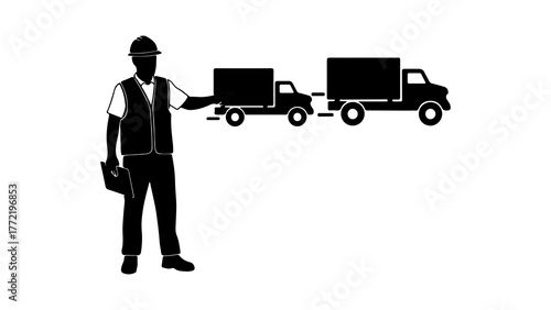 Delivery driver with trucks with transparent background