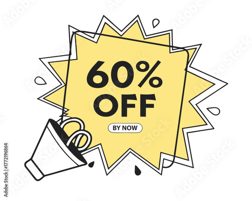 60 percent off discount badge vector illustration, isolated on white background