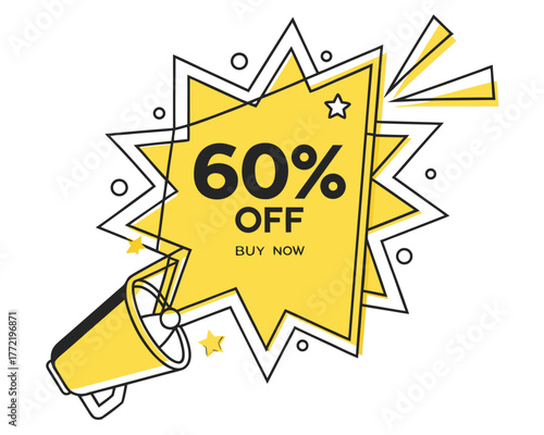 60 percent off discount badge vector illustration, isolated on white background