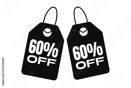 60 percent off discount badge silhouette vector illustration, isolated on white background