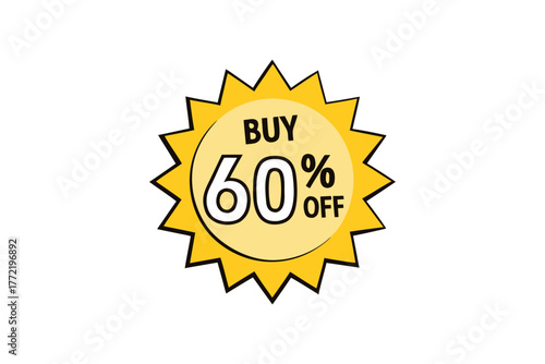 60 percent off discount badge vector illustration, isolated on white background